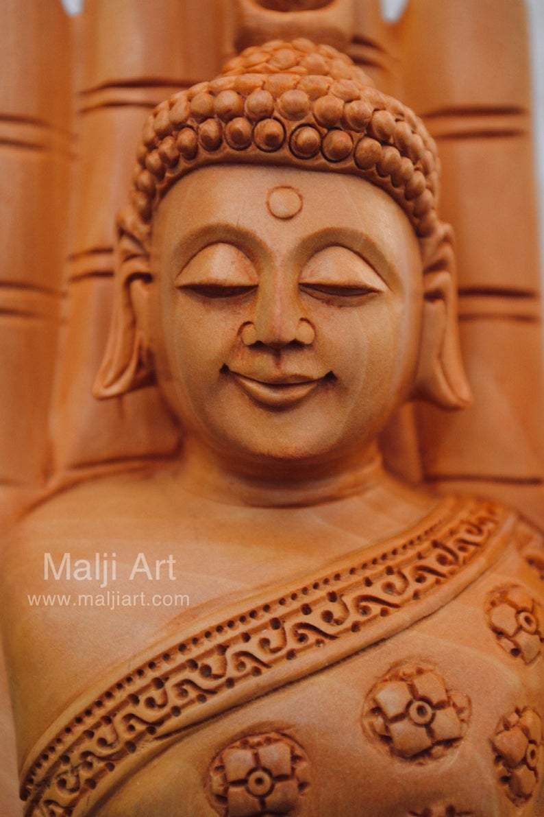 Wood Carved Super Fine Buddha in Palm Good Luck Statue - Arts99 - Online Art Gallery