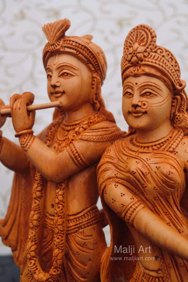 Wooden hand carved radha krishna statue - Arts99 - Online Art Gallery