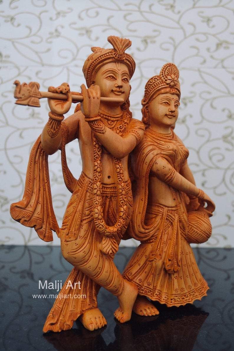 Wooden hand carved radha krishna statue - Arts99 - Online Art Gallery