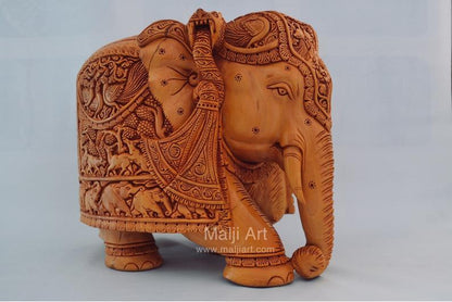 Big Wooden Very Fine Detailed Hand Carved Elephant Statue - Arts99 - Online Art Gallery