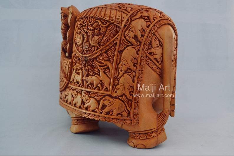 Big Wooden Very Fine Detailed Hand Carved Elephant Statue - Arts99 - Online Art Gallery
