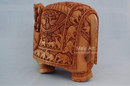 Big Wooden Very Fine Detailed Hand Carved Elephant Statue - Arts99 - Online Art Gallery