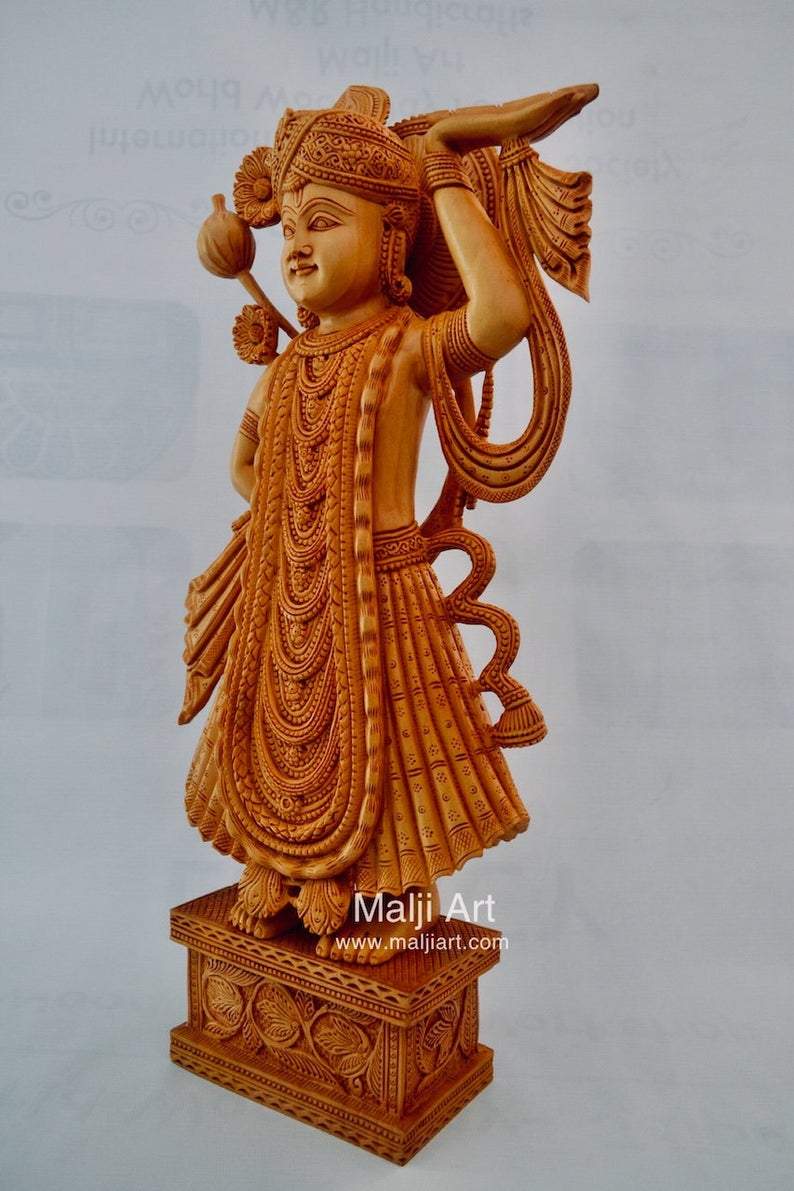 Wooden Fine Hand Carved Lord Shrinath Ji Statue - Arts99 - Online Art Gallery