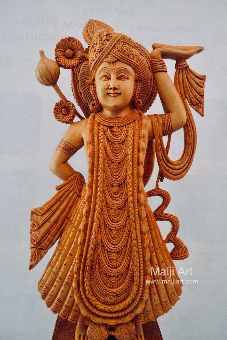 Wooden Fine Hand Carved Lord Shrinath Ji Statue - Arts99 - Online Art Gallery