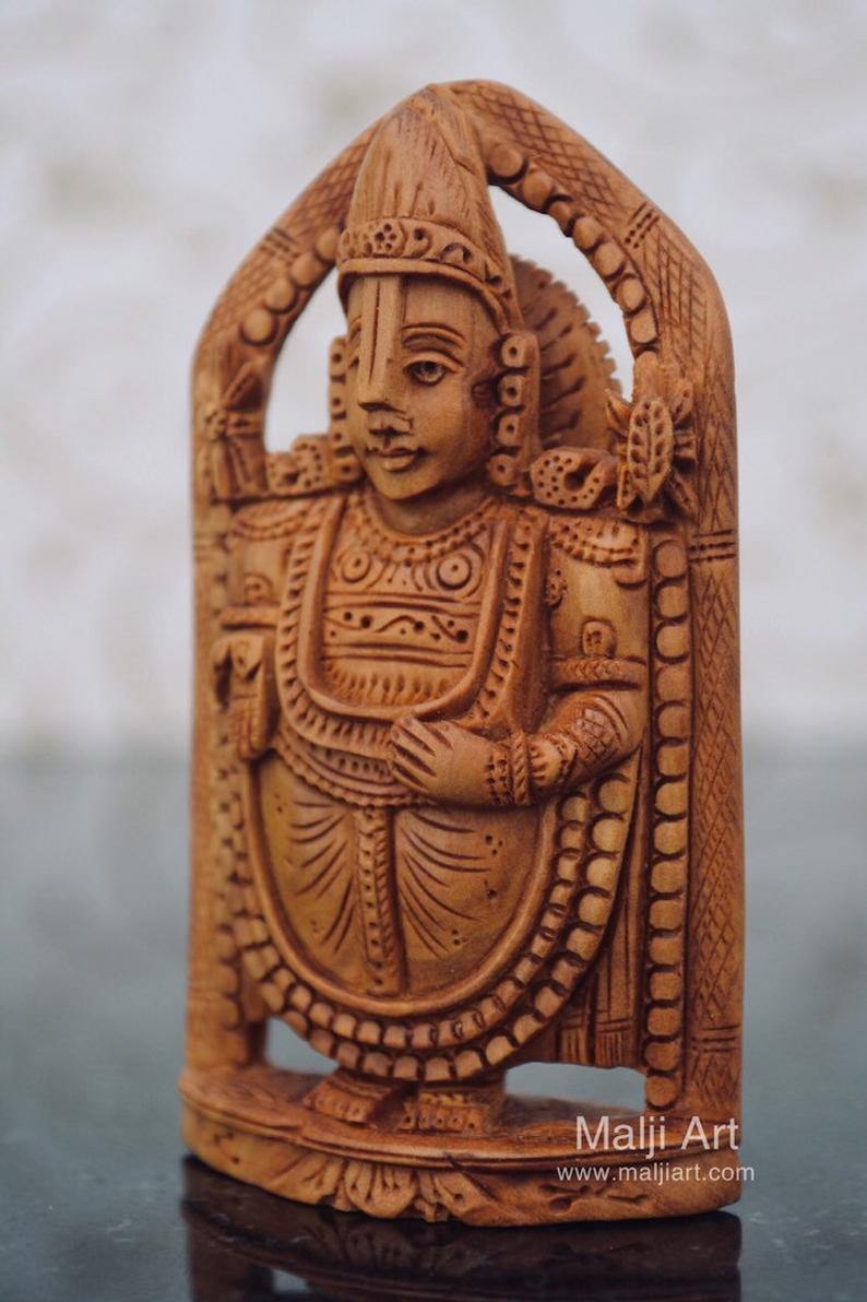 Sandalwood Beautifully Carved Small TIRUPATI BALAJI Statue - Arts99 - Online Art Gallery