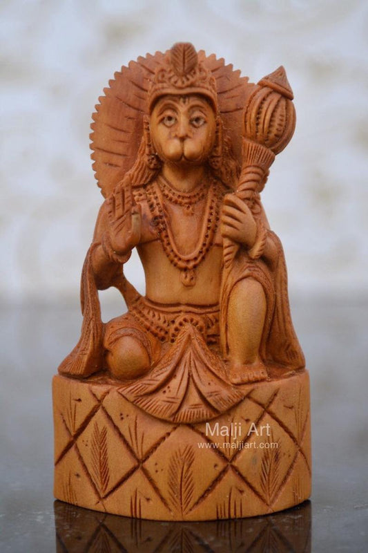 Sandalwood Carved Small Lord Hanumana Miniature Statue - Arts99 - Online Art Gallery