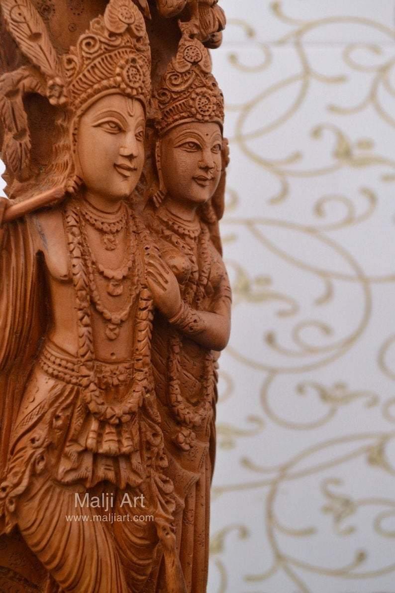 Sandalwood Fine Carved Radha Krishna Under Tree - Arts99 - Online Art Gallery