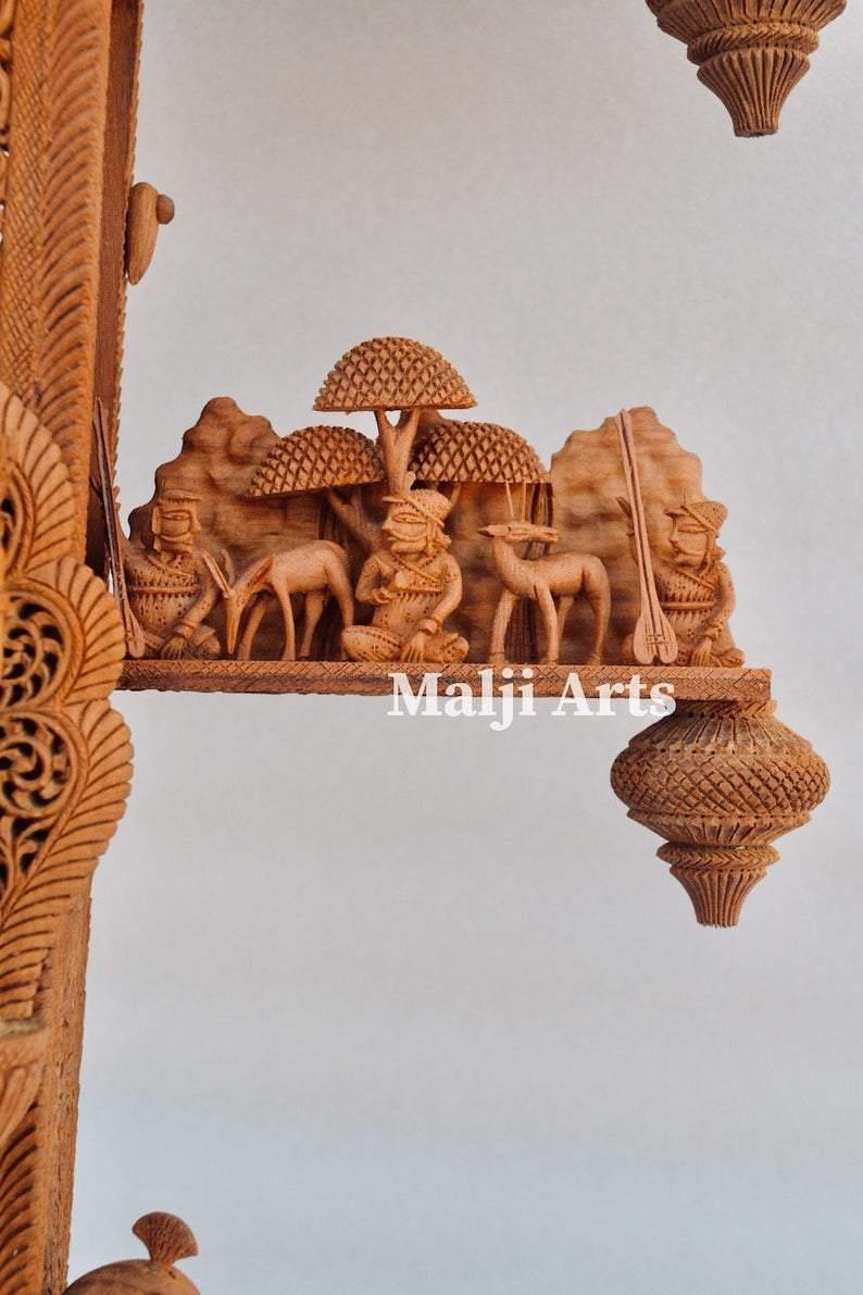 Unique Sandalwood Carved Opening Sitar or Veena Collective Art-piece by National Awarded Jangid Family - Arts99 - Online Art Gallery