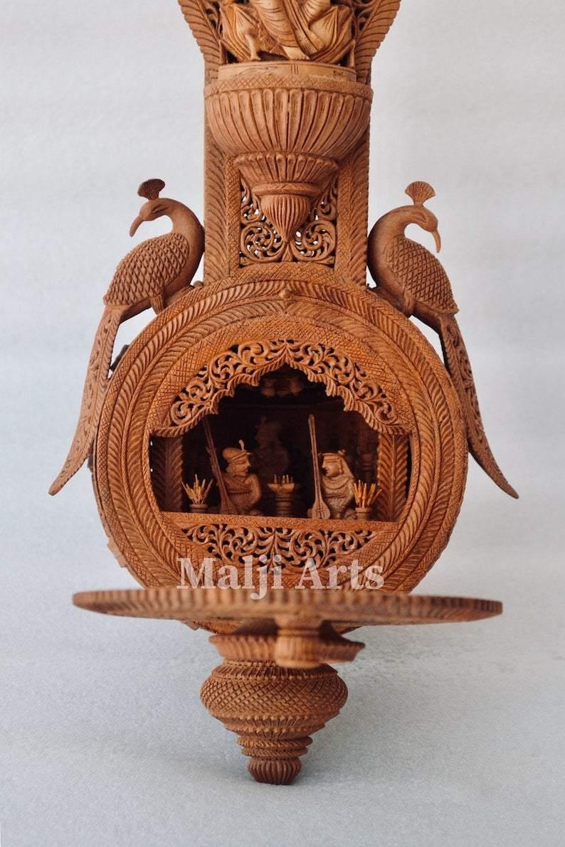 Unique Sandalwood Carved Opening Sitar or Veena Collective Art-piece by National Awarded Jangid Family - Arts99 - Online Art Gallery