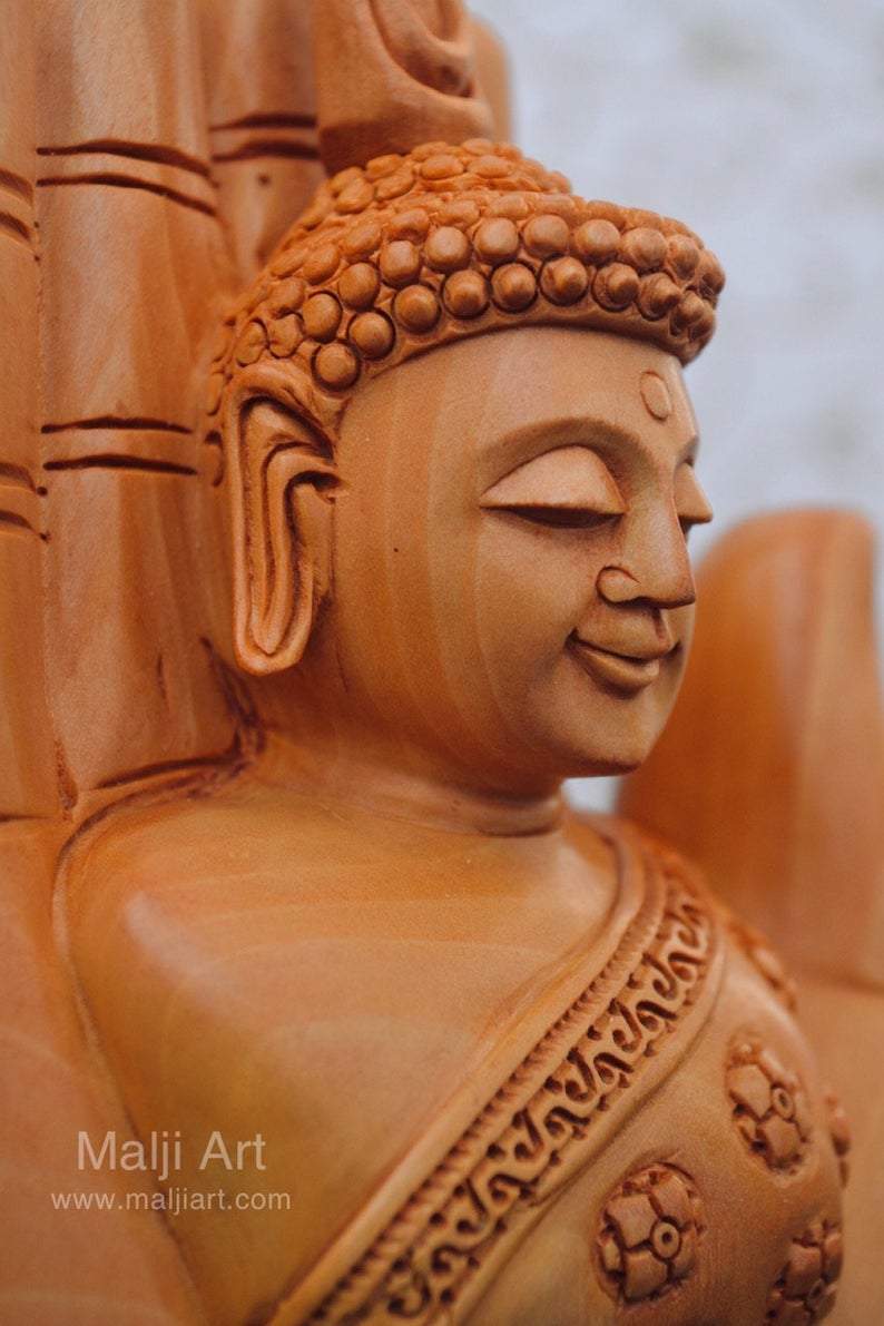 Wood Carved Super Fine Buddha in Palm Good Luck Statue - Arts99 - Online Art Gallery