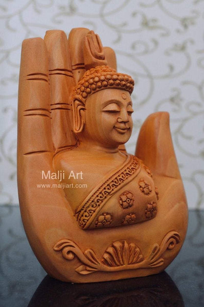 Wood Carved Super Fine Buddha in Palm Good Luck Statue - Arts99 - Online Art Gallery