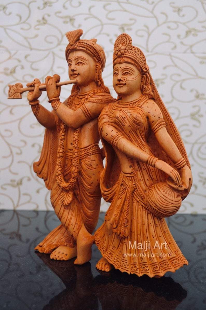 Wooden hand carved radha krishna statue - Arts99 - Online Art Gallery
