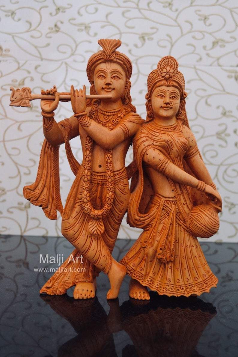 Wooden hand carved radha krishna statue - Arts99 - Online Art Gallery