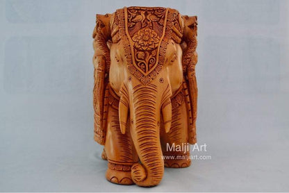 Big Wooden Very Fine Detailed Hand Carved Elephant Statue - Arts99 - Online Art Gallery