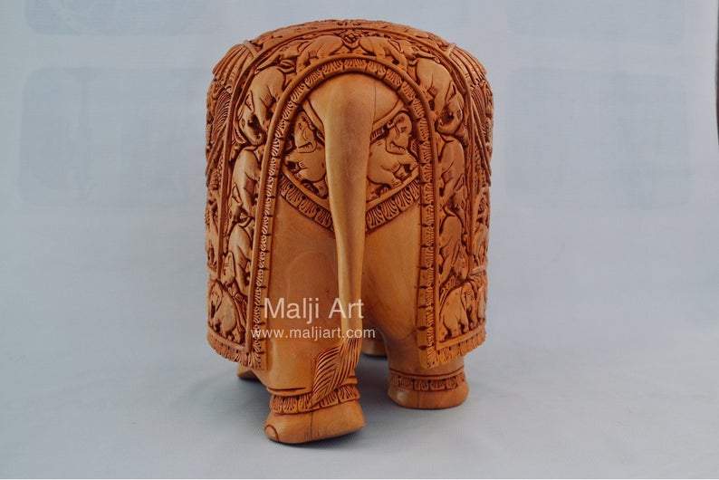 Big Wooden Very Fine Detailed Hand Carved Elephant Statue - Arts99 - Online Art Gallery