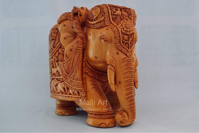 Big Wooden Very Fine Detailed Hand Carved Elephant Statue - Arts99 - Online Art Gallery