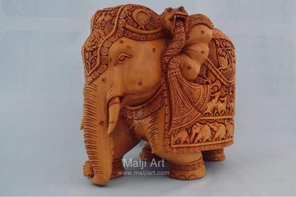 Big Wooden Very Fine Detailed Hand Carved Elephant Statue - Arts99 - Online Art Gallery