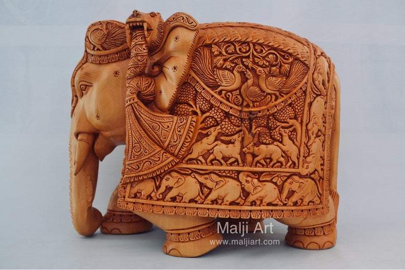 Big Wooden Very Fine Detailed Hand Carved Elephant Statue - Arts99 - Online Art Gallery