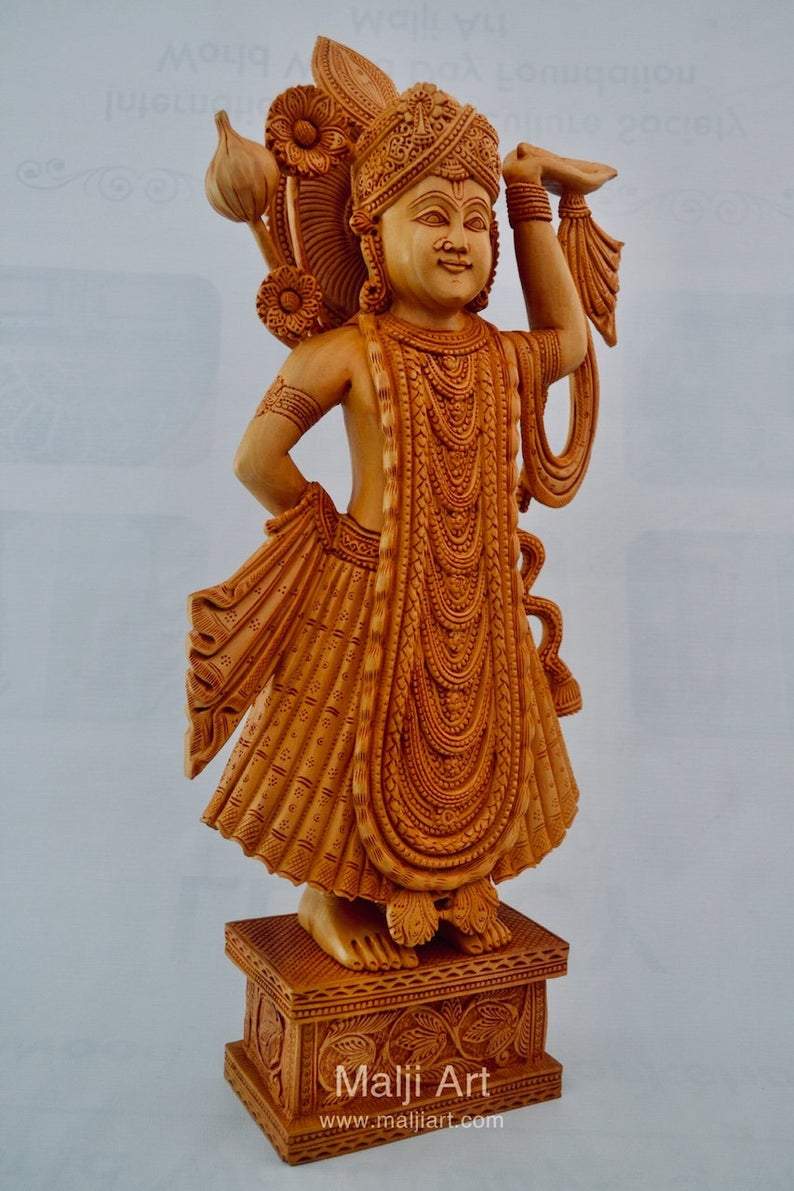 Wooden Fine Hand Carved Lord Shrinath Ji Statue - Arts99 - Online Art Gallery