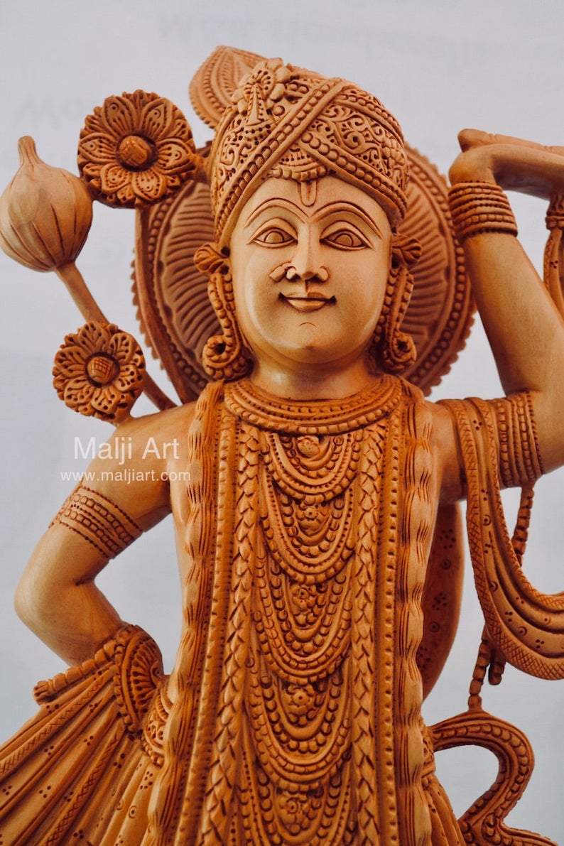 Wooden Fine Hand Carved Lord Shrinath Ji Statue - Arts99 - Online Art Gallery