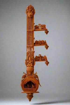 Unique Sandalwood Carved Opening Sitar or Veena Collective Art-piece by National Awarded Jangid Family - Arts99 - Online Art Gallery