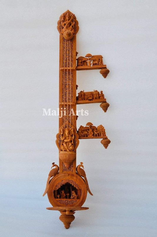 Unique Sandalwood Carved Opening Sitar or Veena Collective Art-piece by National Awarded Jangid Family - Arts99 - Online Art Gallery