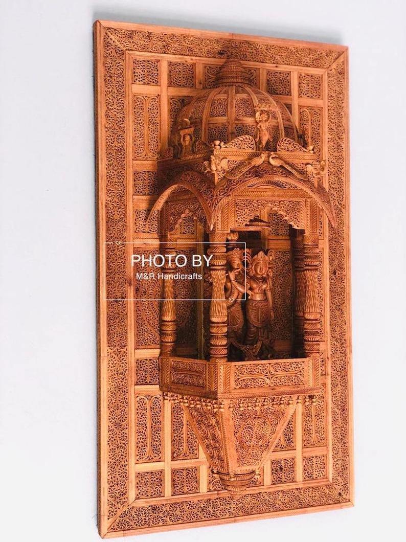 Sandalwood Fine Hand Carved Radha Krishna JHAROKHA - Arts99 - Online Art Gallery