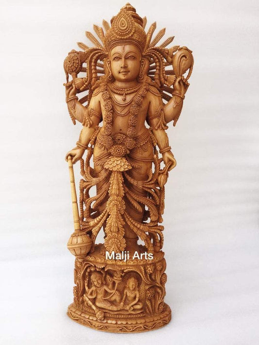Wooden Fine High Quality Hand Carved Lord Vishnu Statue - Arts99 - Online Art Gallery