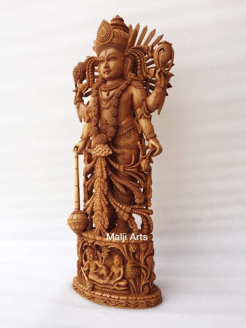 Wooden Fine High Quality Hand Carved Lord Vishnu Statue - Arts99 - Online Art Gallery