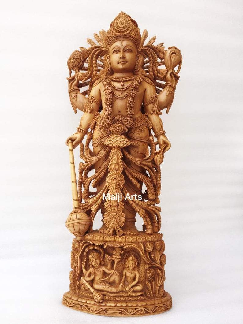 Wooden Fine High Quality Hand Carved Lord Vishnu Statue - Arts99 - Online Art Gallery