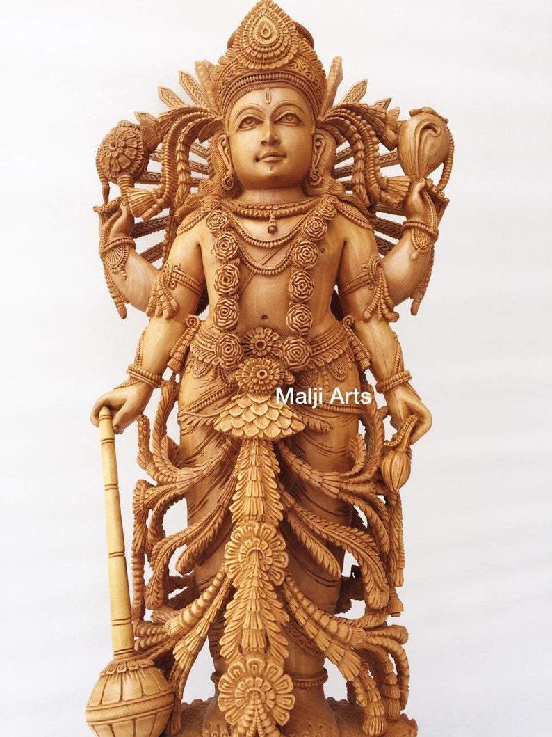 Wooden Fine High Quality Hand Carved Lord Vishnu Statue - Arts99 - Online Art Gallery