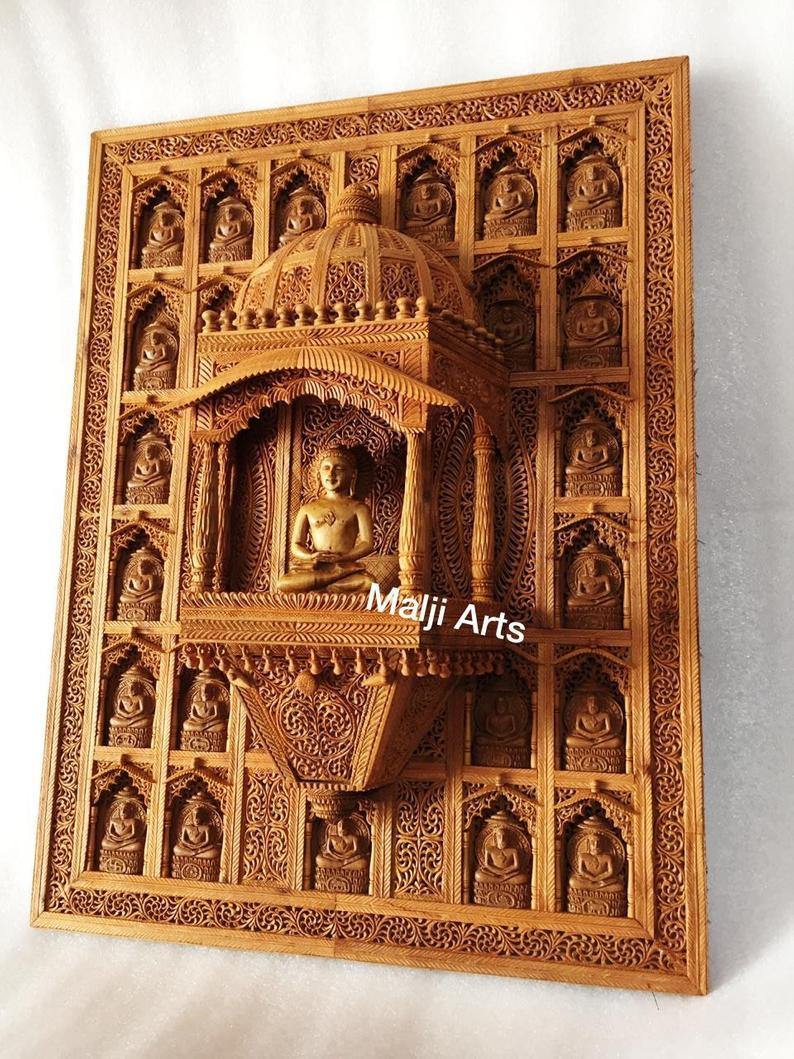 Sandalwood Carved Wall Hanging Jharokha of 24th Tirthankara of Jainism - Arts99 - Online Art Gallery