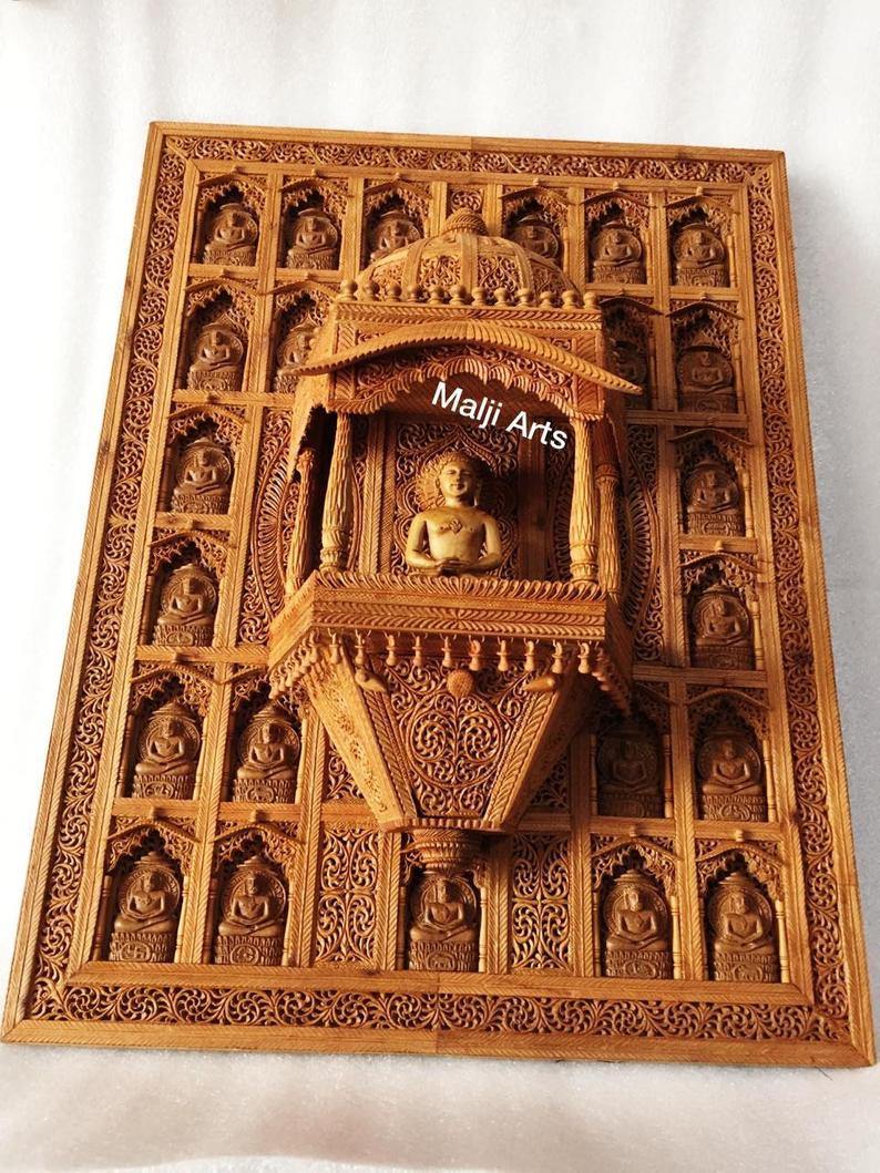 Sandalwood Carved Wall Hanging Jharokha of 24th Tirthankara of Jainism - Arts99 - Online Art Gallery