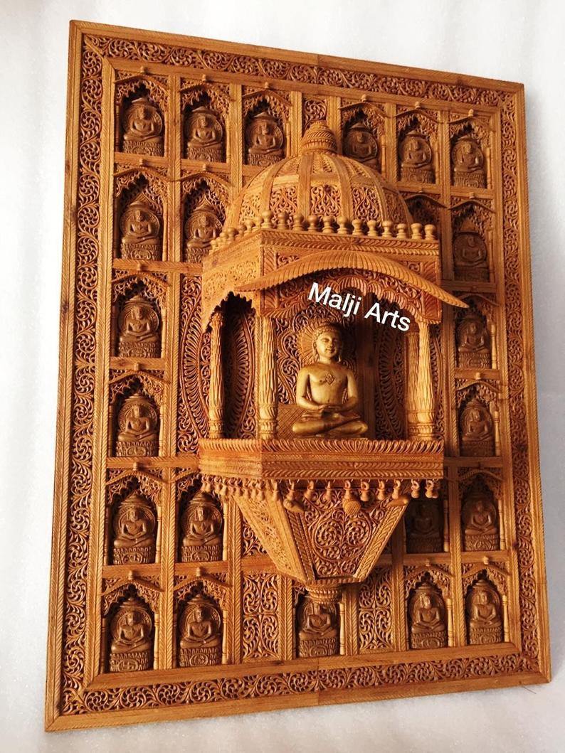 Sandalwood Carved Wall Hanging Jharokha of 24th Tirthankara of Jainism - Arts99 - Online Art Gallery