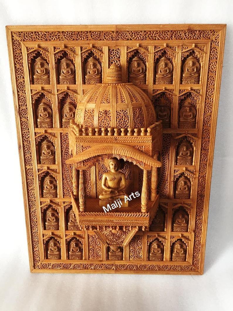 Sandalwood Carved Wall Hanging Jharokha of 24th Tirthankara of Jainism - Arts99 - Online Art Gallery
