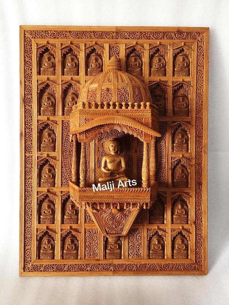 Sandalwood Carved Wall Hanging Jharokha of 24th Tirthankara of Jainism - Arts99 - Online Art Gallery