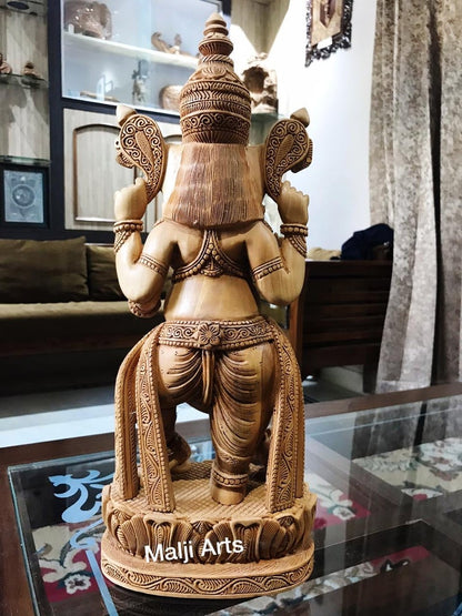 Wooden Ganesha Standing Dancing Fine Detailed Carved Statue - Arts99 - Online Art Gallery