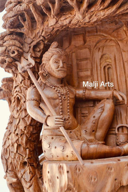 Sandalwood Beautifully Hand Carved Shiva Under Tree Statue - Arts99 - Online Art Gallery