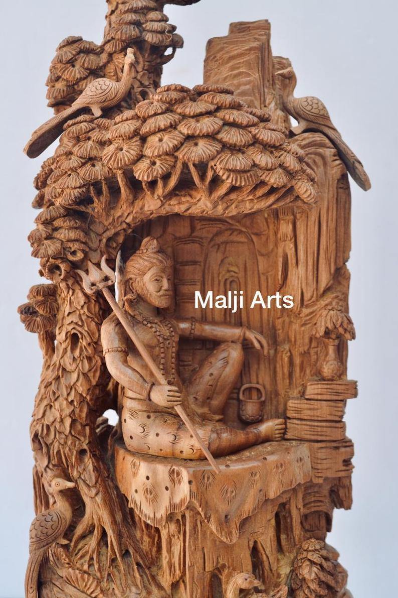 Sandalwood Beautifully Hand Carved Shiva Under Tree Statue - Arts99 - Online Art Gallery