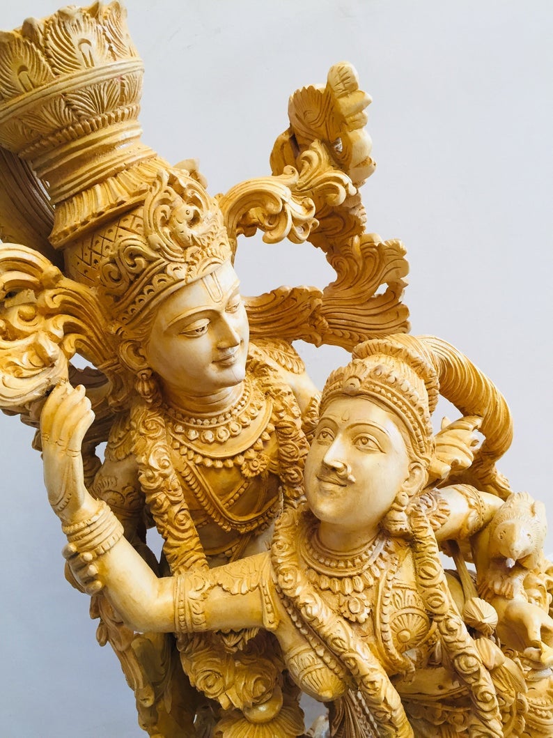 Wooden Masterpiece Large Radha Krishna Love Scene Collective Statue - Arts99 - Online Art Gallery