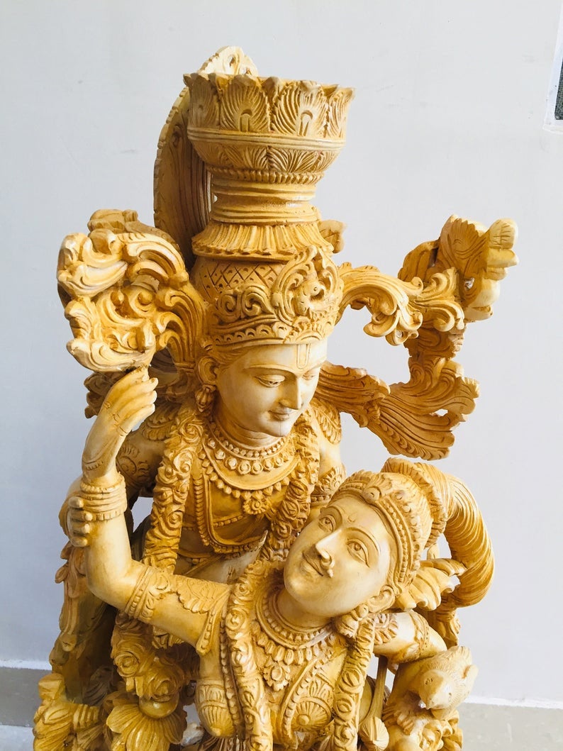 Wooden Masterpiece Large Radha Krishna Love Scene Collective Statue - Arts99 - Online Art Gallery