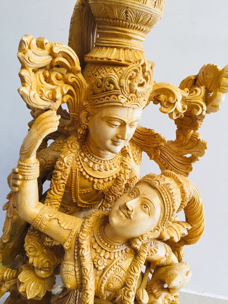 Wooden Masterpiece Large Radha Krishna Love Scene Collective Statue - Arts99 - Online Art Gallery