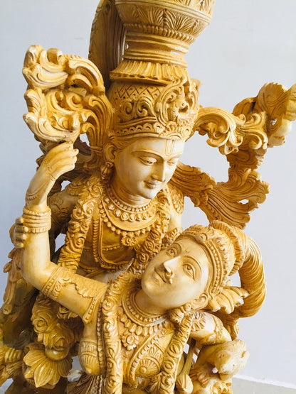 Wooden Masterpiece Large Radha Krishna Love Scene Collective Statue - Arts99 - Online Art Gallery