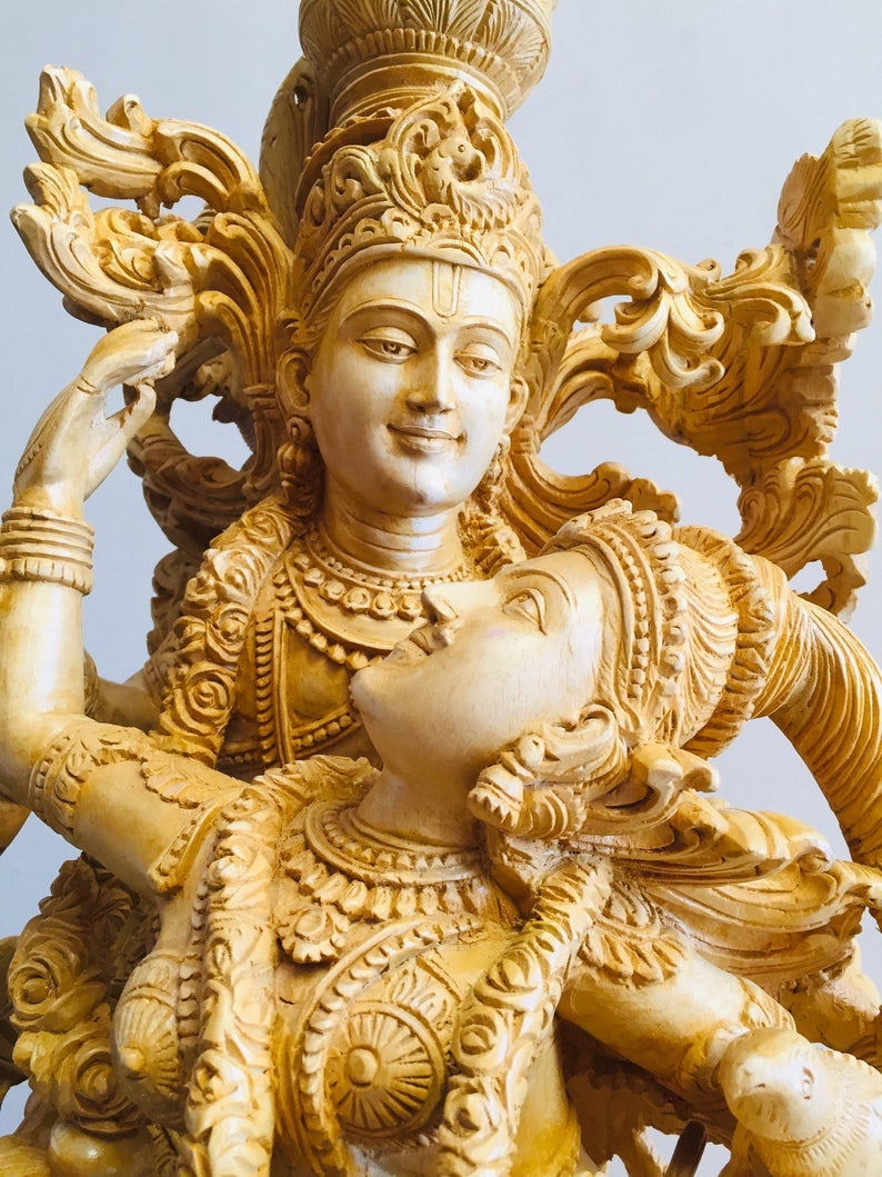 Wooden Masterpiece Large Radha Krishna Love Scene Collective Statue - Arts99 - Online Art Gallery
