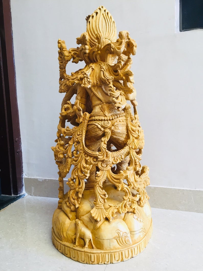 Wooden Masterpiece Large Radha Krishna Love Scene Collective Statue - Arts99 - Online Art Gallery