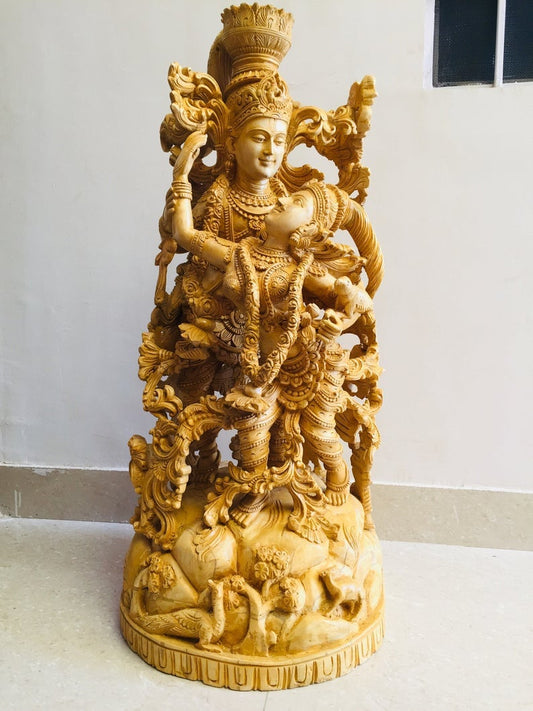 Wooden Masterpiece Large Radha Krishna Love Scene Collective Statue - Arts99 - Online Art Gallery