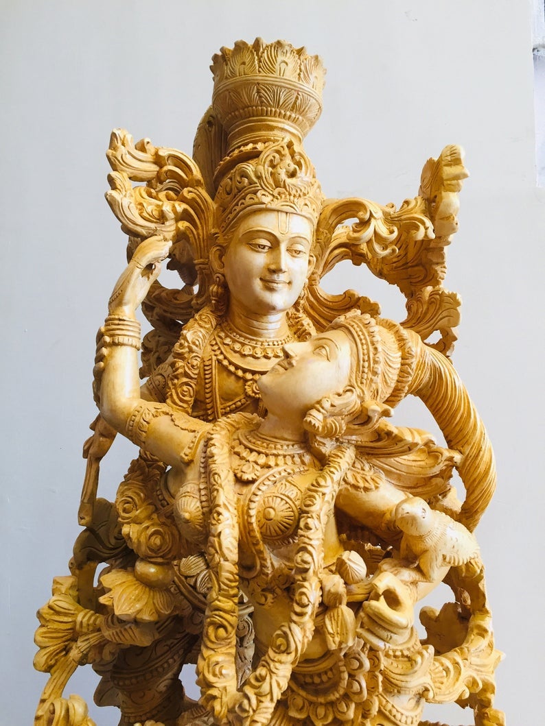 Wooden Masterpiece Large Radha Krishna Love Scene Collective Statue - Arts99 - Online Art Gallery