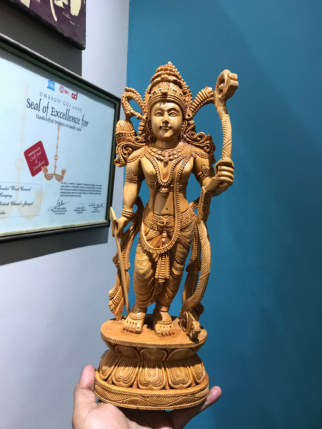 Wooden Fine Carved Ayodhya Temple Rama Statue 15" inches - Arts99 - Online Art Gallery