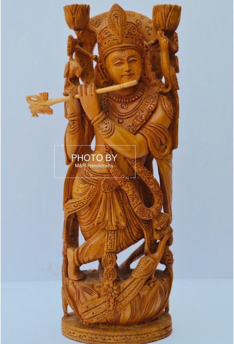 Wooden beautifully hand carved lord Krishna statue - Arts99 - Online Art Gallery
