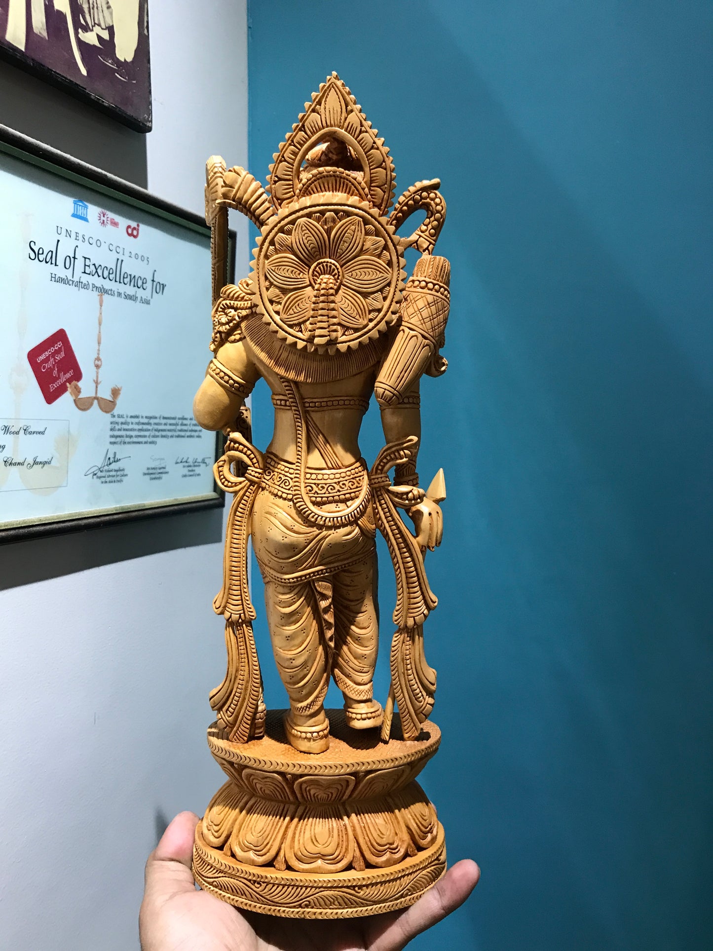 Wooden Fine Carved Ayodhya Temple Rama Statue 15" inches - Arts99 - Online Art Gallery